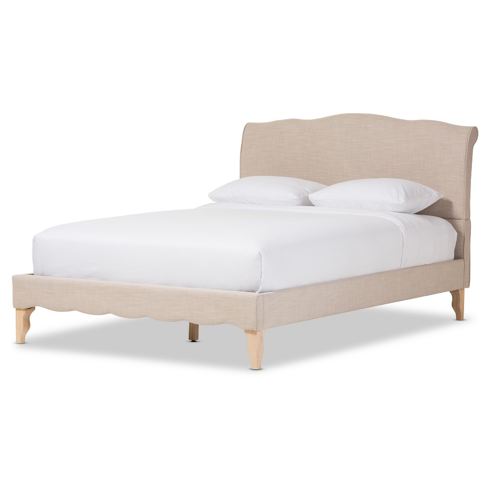 Photos - Bed Frame Queen Fannie French Classic Modern Style Linen Fabric Platform Bed Beige 