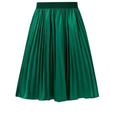 Girls Pleated Elastic High Waist A-Line Swing Maxi Long Metallic Shiny Shimmer Skirt