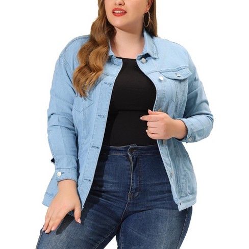 Agnes Orinda Women's Plus Size Classic Washed Front Frayed Denim Jacket :  : Clothing, Shoes & Accessories