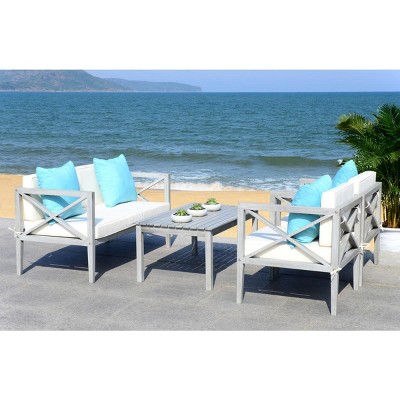 Transitional Eucalyptus Wood 4-Person Outdoor Conversation Set, White