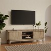 LuxenHome Mid-Century Modern Tambour-Style 2-Door 63-Inch Wide TV Stand with Tray Top, Oak Brown - 2 of 4