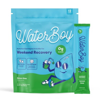 Waterboy Hydration + Weekend Recovery Vegan Dietary Supplement - Lemon Lime - 2.96oz/12ct