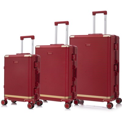 Coolife Luggage set PC+aluminum 20/24/28 inch three models set,stylish aluminum frame password lock luggage,Red