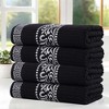 100% Cotton Medium Weight Floral Infinity Trim Bath Towel Set of 4 by Blue Nile Mills - 2 of 4