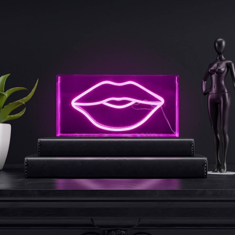 11.88&#34; x 5.88&#34; Lips Contemporary Glam Acrylic Box USB Operated LED Neon Light Pink - JONATHAN Y, 5 of 6