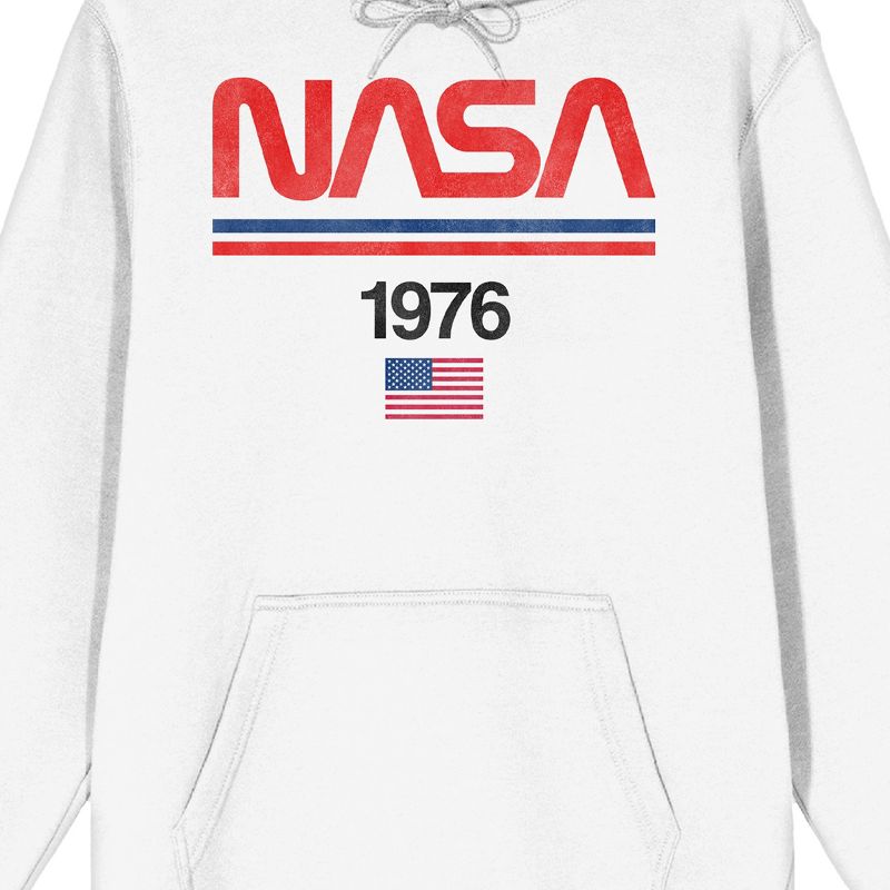 NASA 1976 Flag Logo Long Sleeve Men's White Hooded Sweatshirt, 2 of 4