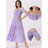 Allegra K Women's Round Neck Puff Sleeves Smocked Tiered Ruffle Maxi Dresses - 2 of 4