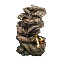 10.75" Multi Level Tiered Logs Tabletop Waterfall Fountain with LED Lights Brown - Hi-Line Gift