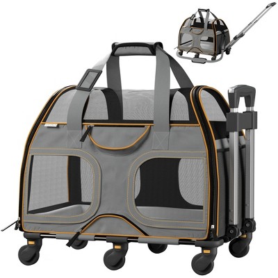 Katziela Airline Compliant Wheeled Pet Carrier With Removable Wheels and Telescopic Handle