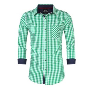 Men's Plaid Shirt Long Sleeve Slim Fit Color Block Classic collar Style - 1 of 1