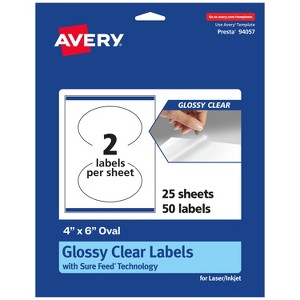 Avery Glossy Clear Oval Labels with Sure Feed, 4" x 6" - 1 of 4