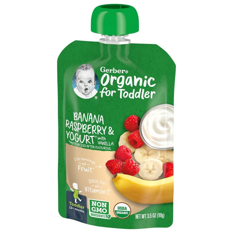 Gerber Organic Toddler Banana Raspberry &#38; Yogurt with Vanilla Baby Food Pouch - 3.5oz, 3 of 8