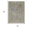 Purple Gray and Gold Wool Oriental Hand Knotted Area Rug With Fringe - 3 of 4