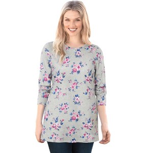 Woman Within Plus Size Perfect Printed Long-Sleeve Crewneck Tee - 1 of 4