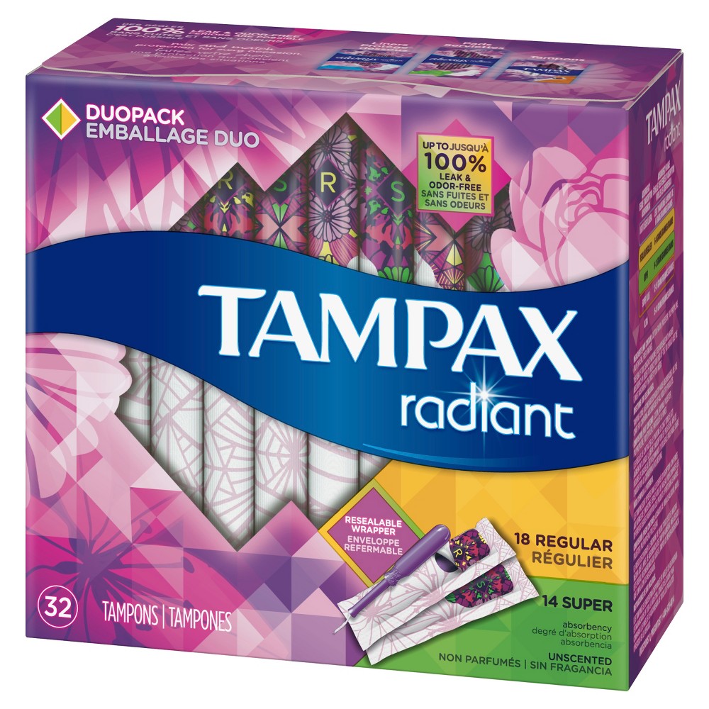 UPC 073010015371 product image for Tampax Radiant Duopack Tampons - 32 Count (18 Regular, 14 Super) | upcitemdb.com