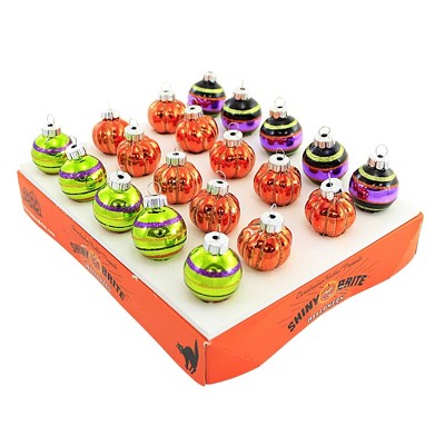 Shiny Brite 1.25" Glass Halloween Pumpkin and Striped Ornament Set