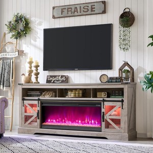 SinCiDo Fireplace TV Stand for 85" TV, w/ Sliding Barn Doors, Remote Control Adjustable 3D Fireworks and LED Lamp, w/ 42" Electric Fireplace TV Stand - 1 of 4