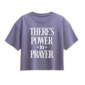 Girls' - Instant Message - Theres Power In Prayer Short Sleeve Boxy Graphic T-Shirt - 1 of 3