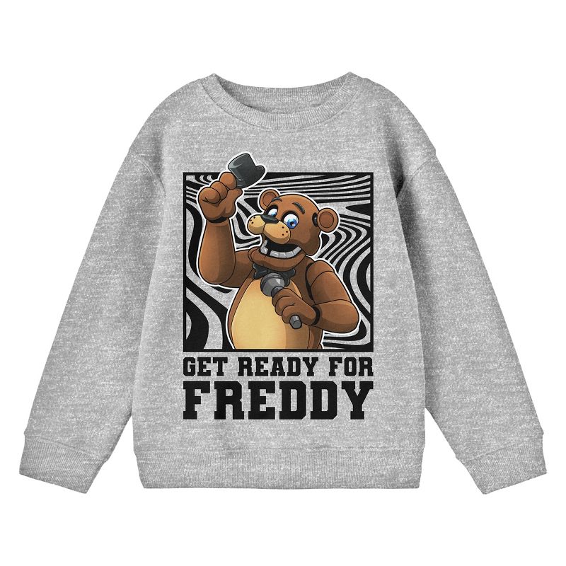 Five Nights At Freddy's Get Ready For Freddy Crew Neck Long Sleeve Athletic Heather Youth Boy's Sweatshirt, 1 of 3