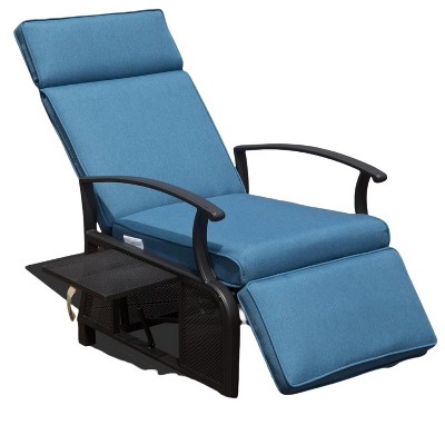 Fontoi Accent Chairs, Adjustable Recliner Chair with Removable Cushion, Lounge Chair with Flip Table for Porch Garden, Blue, 28.9"*41.85"*32.36"