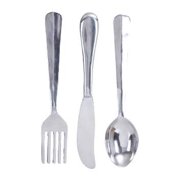 Set of 3 Aluminum Utensils Knife, Spoon and Fork Wall Decors - Olivia & May