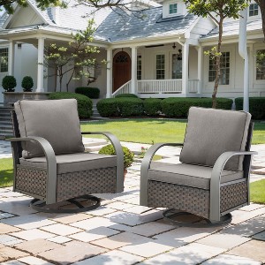 POCASSY Outdoor Swivel Glider Chairs, Patio Wicker Swivel Rocking Chairs with Powder-Coated Steel Armrest - 1 of 4