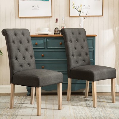 DOMETOUR Button Tufted Dining Chair Solid Wood Set of 2