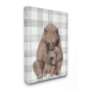 Stupell Industries Bear and Cub Nursery Illustration Grey Farmer Plaid - 1 of 4