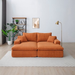 87" Oversized Sectional Sofa Bed with Double Lounge Chaise, Plush Corduroy Sofa Bed, No Assembly, Cloud-Like Comfort for Living Room & Bedroom - 1 of 4