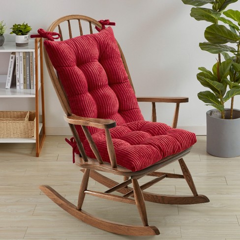 Sweet Home Collection Velvet Rocking Chair Cushion 2 Piece Tufted Non Slip Set of Upper and Lower Cushions Red