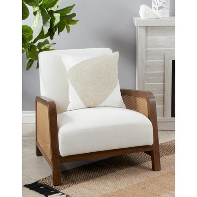 Beige and White Geometric Velvet Medium Throw Pillow