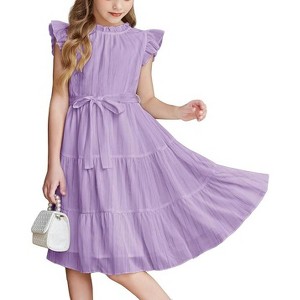 Arshiner Tween Girls Summer Dress Formal Ruffle Sleeve A Line Casual Elegant Dresses with Belt - 1 of 4