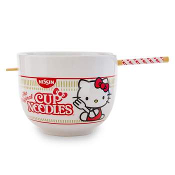 Silver Buffalo Sanrio Hello Kitty x Nissin Cup Noodles 20-Ounce Ramen Bowl and Chopstick Set