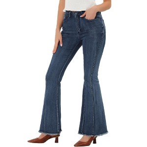 Allegra K Women's Vintage High Waist Stretch Denim Bell Bottoms Jean Pants - 1 of 4
