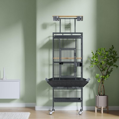 Large Bird Flight Cage, 61-Inch Rolling Parrot Cage with Storage Shelf & Play Top, for Cockatiels, Conures, Parakeets