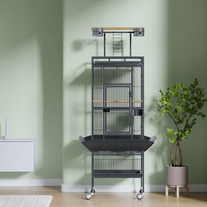 Large Bird Flight Cage, 61-Inch Rolling Parrot Cage with Storage Shelf & Play Top, for Cockatiels, Conures, Parakeets - 1 of 4