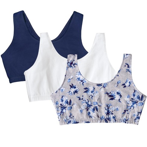 Fruit Of The Loom Women's Tank Style Cotton Sports Bra 3-pack Rose  Impression Print/white/blue 36 : Target