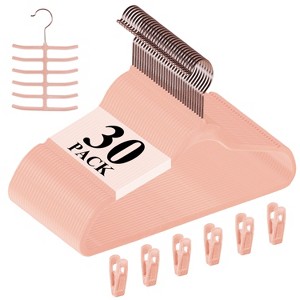 VECELO 30/50/60/100 pk Velvet Clothes Hangers Non Slip & Space-Saving Clothes Hangers with Finger Clips & Tie Rack 9 Color - 1 of 4