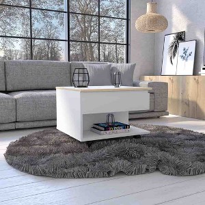 Lift Top Coffee Table Mercuri, Casters, White / Light Oak Finish - 1 of 1