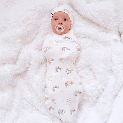 Bellabu Bear Baby Rainbows Bamboo Swaddle & Beanie Set