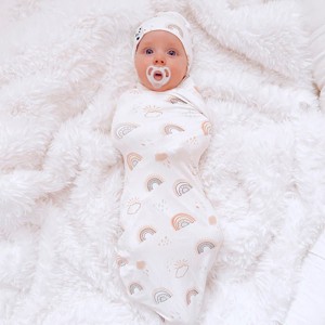 Bellabu Bear Baby Rainbows Bamboo Swaddle & Beanie Set - 1 of 4