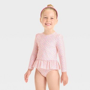Toddler Girls' Long Sleeve Ruffle Rashguard Tankini Swim Set - Cat & Jack™ - 1 of 3