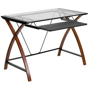 Emma and Oliver Glass Computer Desk-Pull-Out Keyboard Tray & Crisscross Frame - 1 of 4