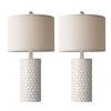 Itopfox Modern Ceramic Table Lamp Set of 2, Rustic Farmhouse Bedside Lamps for Living Room & Bedroom, White Beige Desk Lamp for End Table Home Decor - 2 of 4