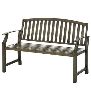 46" Outdoor Garden Bench, Metal Bench Look Slatted Frame Furniture for Patio, Park, Porch, Lawn, Deck - 1 of 4