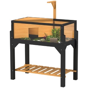 PawHut Tortoise Habitat, Wooden Tortoise Enclosure with Storage Shelf, Clear Windows, Lamp Holder, Openable Top, Built-in Tray - 1 of 4