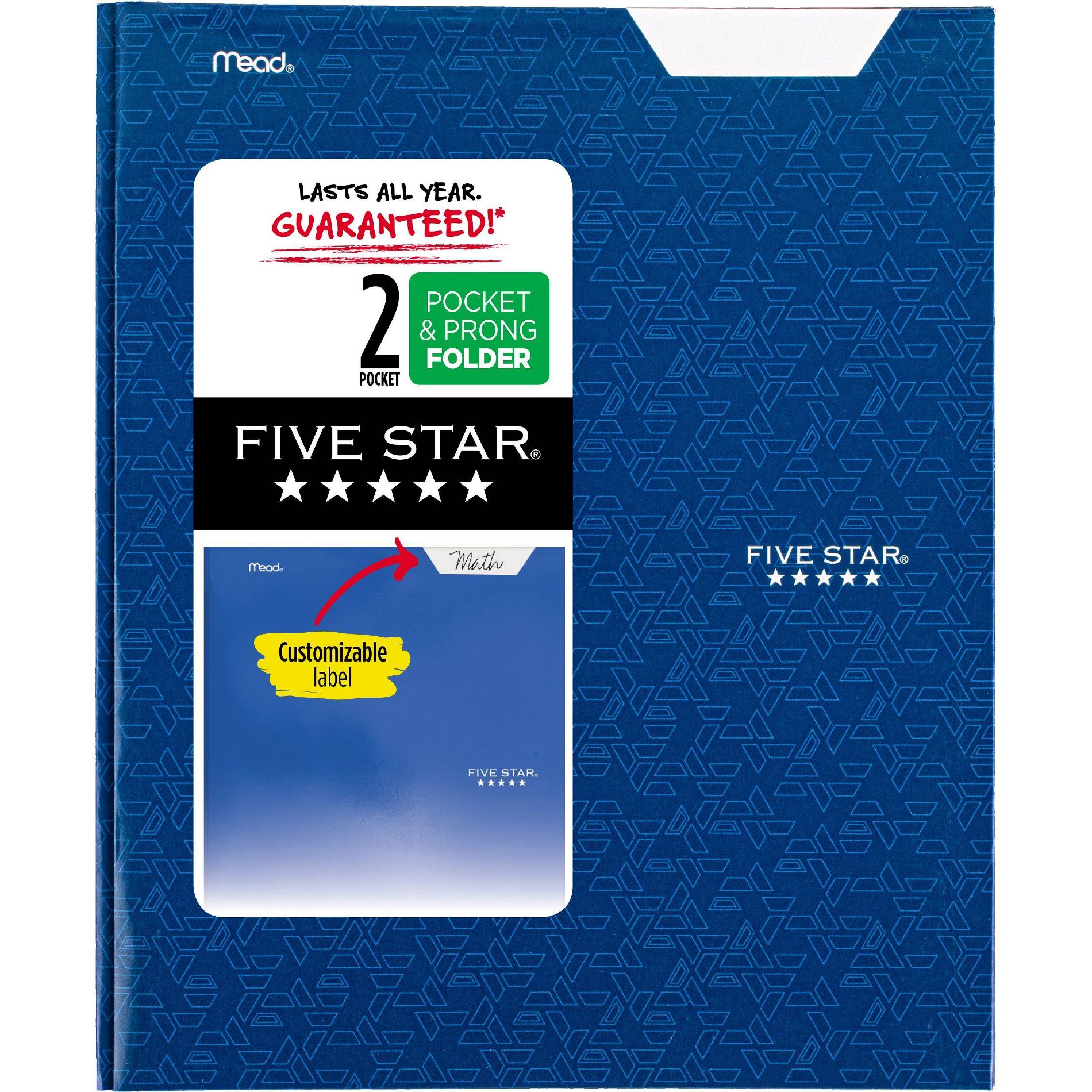 Five Star 2 Pocket Paper Folder with Prongs Blue