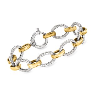 Ross-Simons Sterling Silver and 18kt Gold Over Sterling Twisted Oval-Link Bracelet - 1 of 4