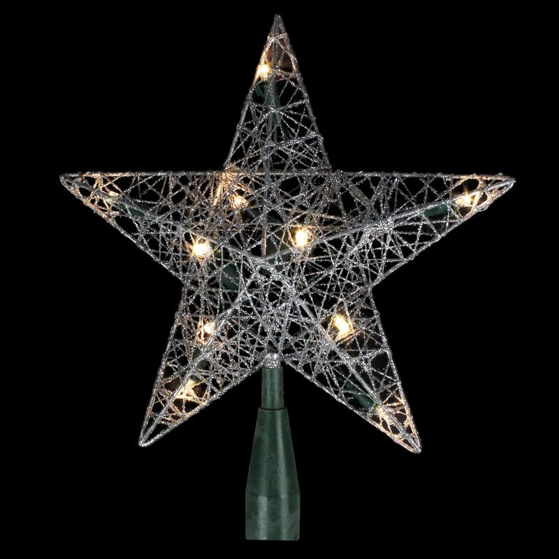 Northlight 9" Lighted Silver Wire Star Christmas Tree Topper - White LED Lights, 1 of 4