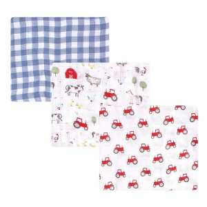 Hudson Baby Infant Boy Cotton Muslin Swaddle Blankets, Boy Farm Animals, One Size - 1 of 4